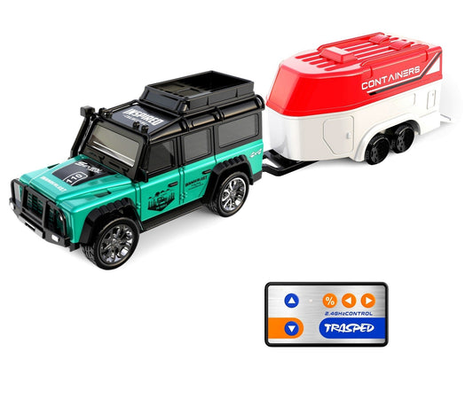 1:64 Mini 2.4 GHz Rechargeable Remote Control Jeep with Trailer (Optional)
