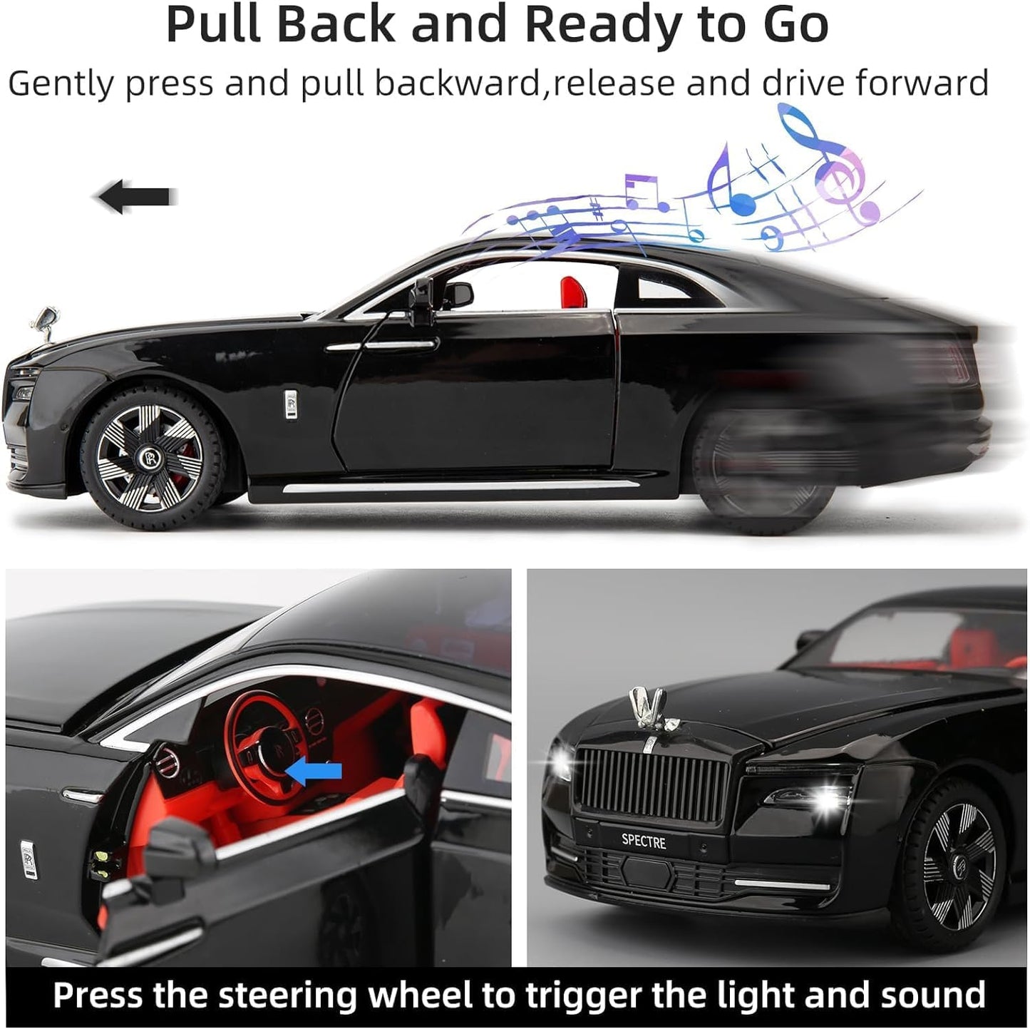 1:24 Scale Rolls Royce Spectre Diecast Model Car Toy, Zinc Alloy Pull Back car