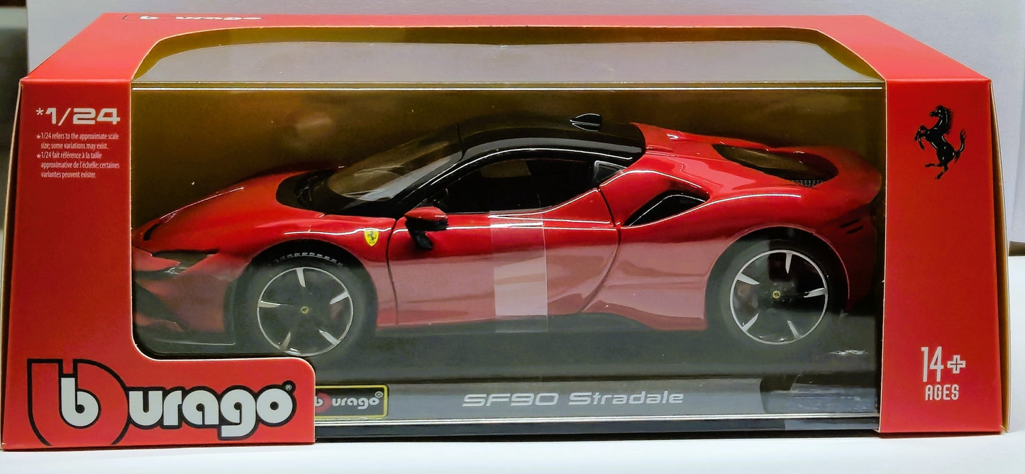 Ferrari SF90 Stradale Red Black 1/24 Diecast Model Car by
