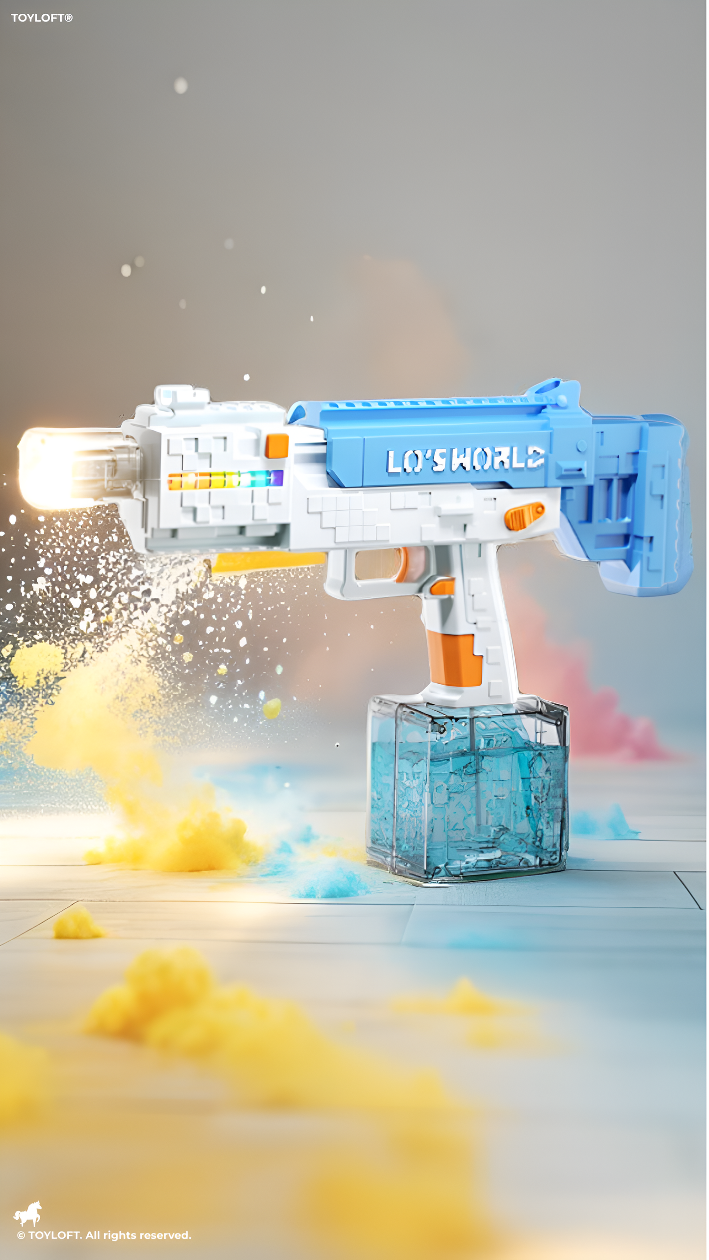 Pixelated Minecraft-Style Design Water Gun with RGB Lights – High-Power Automatic Water Blaster, Rechargeable, Large Tank Blue LMI15714.